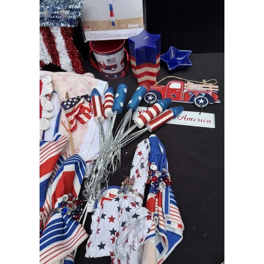 Huge Pier 1 American Flag Patriotic July 4th Serving Table Decor Huge Lot